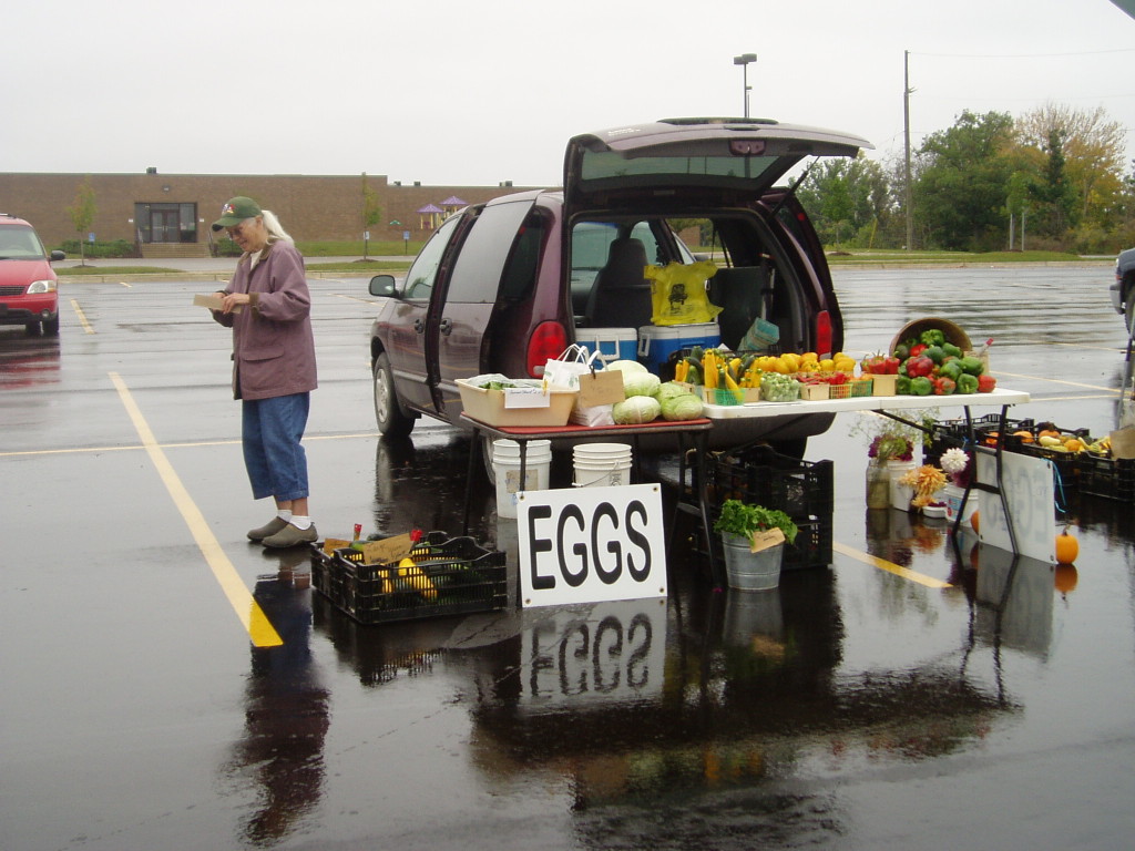 Another one of our vendors at the Hartland Farmer's Market with her vegetables and eggs.